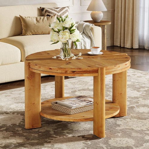 Round solid wood coffee - solid, table