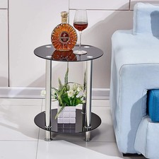 Round 2-Tier Glass Side Table
